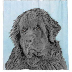 Newfoundland Painting - Cute Original Dog Art Shower Curtain