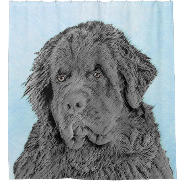 Newfoundland Painting Cute Original Dog Art Shower Curtain Zazzle