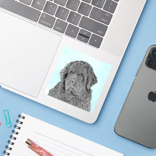 Newfoundland Painting - Cute Original Dog Art Sticker
