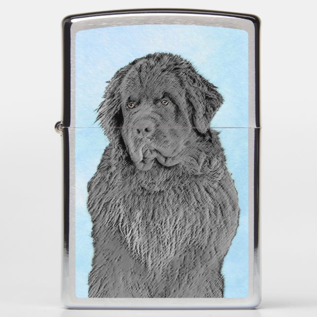 Newfoundland Painting - Cute Original Dog Art Zippo Lighter (Front)