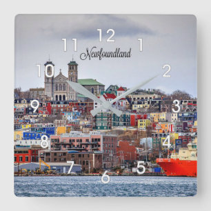 Newfoundland, panoramic cityscapem square wall clock