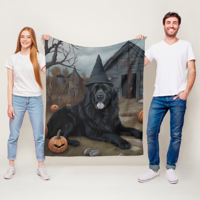 Newfoundland Pumpkins Halloween Scary  Fleece Blanket (In Situ)