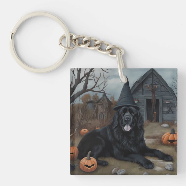 Newfoundland Pumpkins Halloween Scary  Keychain (Front)