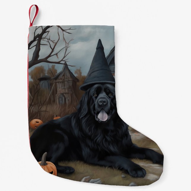 Newfoundland Pumpkins Halloween Scary  Small Christmas Stocking (Front)