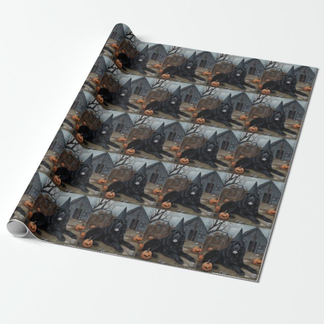 Newfoundland Pumpkins Halloween Scary  Wrapping Paper (Unrolled)