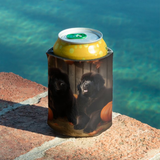 Newfoundland Puppy Autumn Delight Pumpkin Can Cooler (In Situ Pool)