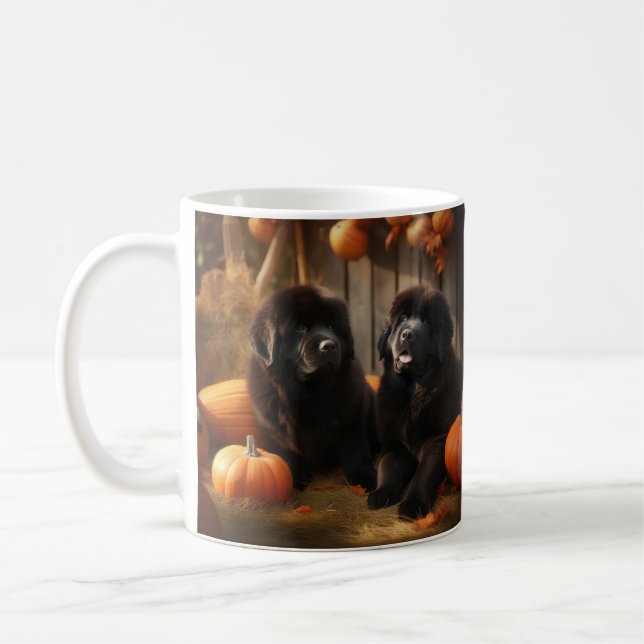 Newfoundland Puppy Autumn Delight Pumpkin Coffee Mug (Left)