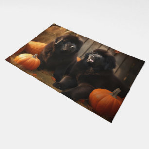 Newfoundland Puppy Autumn Delight Pumpkin Doormat