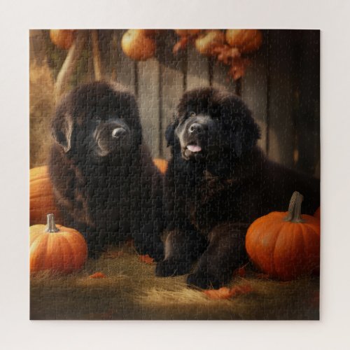 Newfoundland Puppy Autumn Delight Pumpkin Jigsaw Puzzle