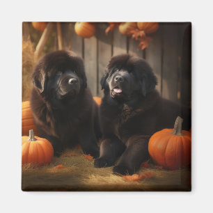 Newfoundland Puppy Autumn Delight Pumpkin Magnet