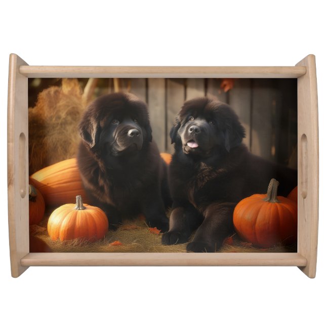 Newfoundland Puppy Autumn Delight Pumpkin Serving Tray (Front)