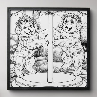 Newfoundland Puppy Dog Dancing Around Maypole Peel And Stick Photo Tile