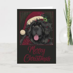 Newfoundland Puppy Dog Santa Hat Merry Christmas Holiday Card
