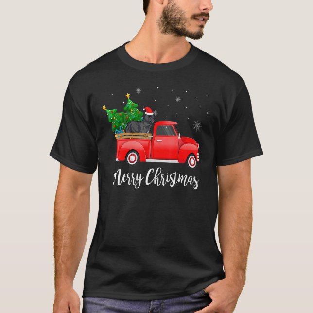 Newfoundland Red Truck Christmas Tree Xmas Dog T-Shirt (Front)