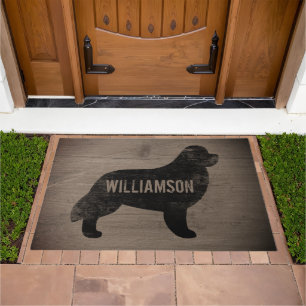 Newfoundland Silhouette Dog Breed Rustic Custom Doormat