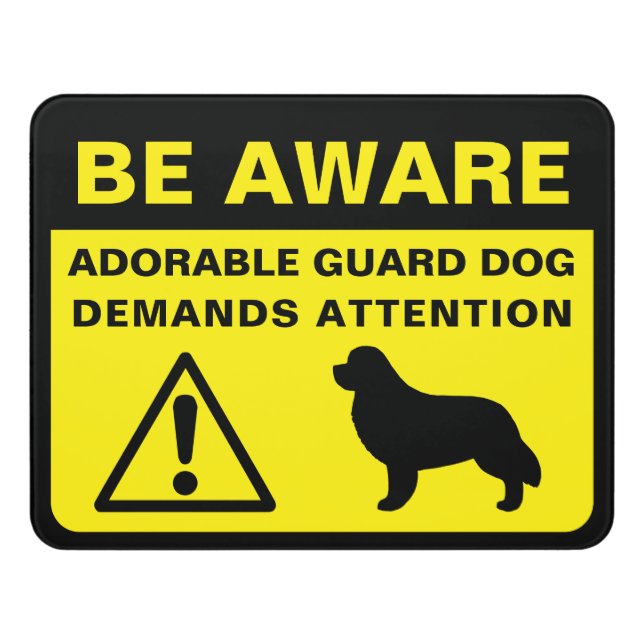 Newfoundland Silhouette Funny Guard Dog Warning Door Sign (Contemporary Front)