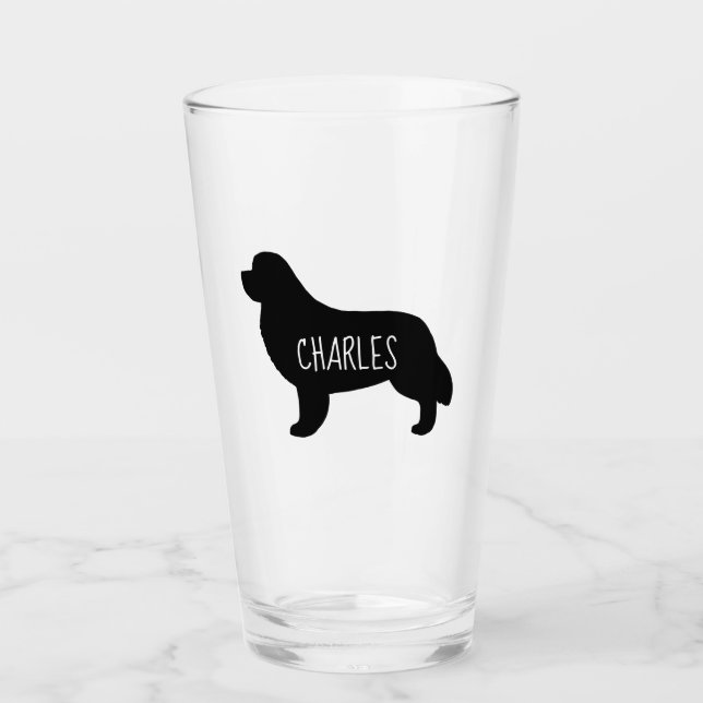 Newfoundland Silhouette Personalized Dog Glass (Front)