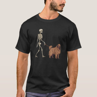 Newfoundland Skeleton Dog Walking Halloween Dog T-Shirt
