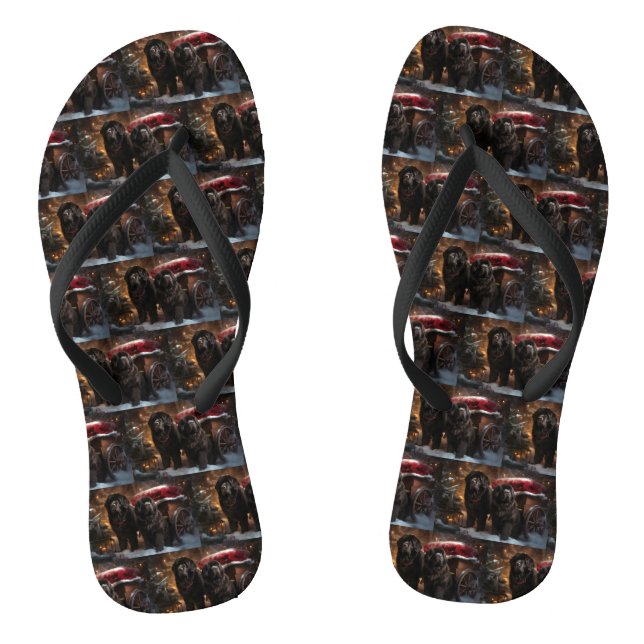 Newfoundland Snowy Sleigh Christmas Decor Flip Flops (Footbed)