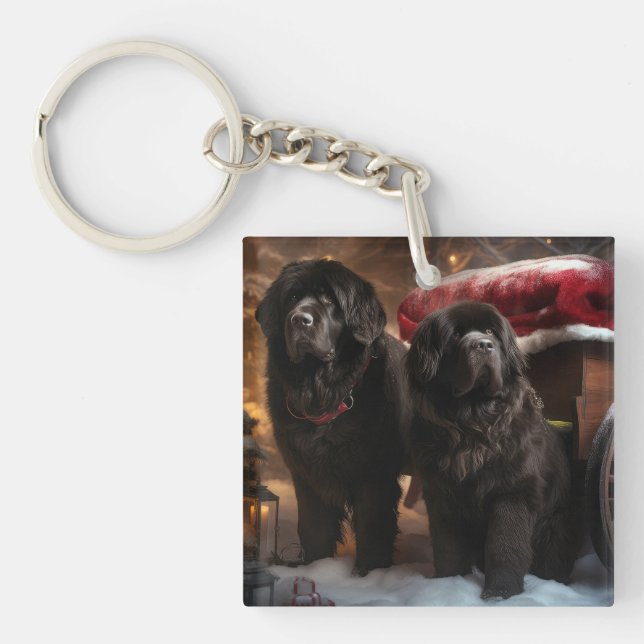 Newfoundland Snowy Sleigh Christmas Decor Keychain (Front)