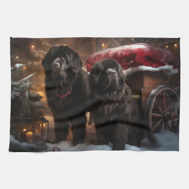Newfoundland Snowy Sleigh Christmas Decor Kitchen Towel (Horizontal)