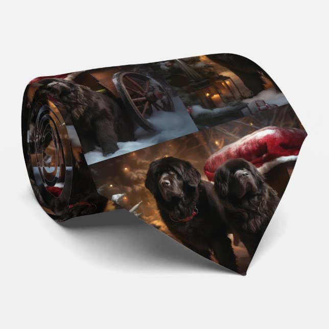 Newfoundland Snowy Sleigh Christmas Decor Neck Tie (Rolled)