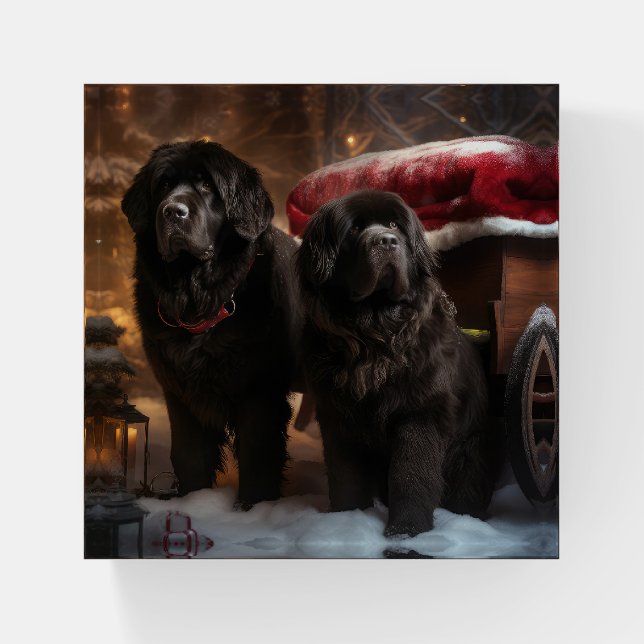 Newfoundland Snowy Sleigh Christmas Decor Paperweight (Front)