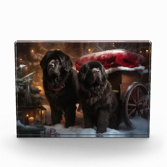 Newfoundland Snowy Sleigh Christmas Decor Photo Block (Front)