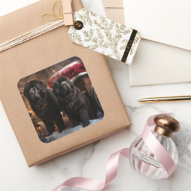 Newfoundland Snowy Sleigh Christmas Decor Square Sticker (Gifting)