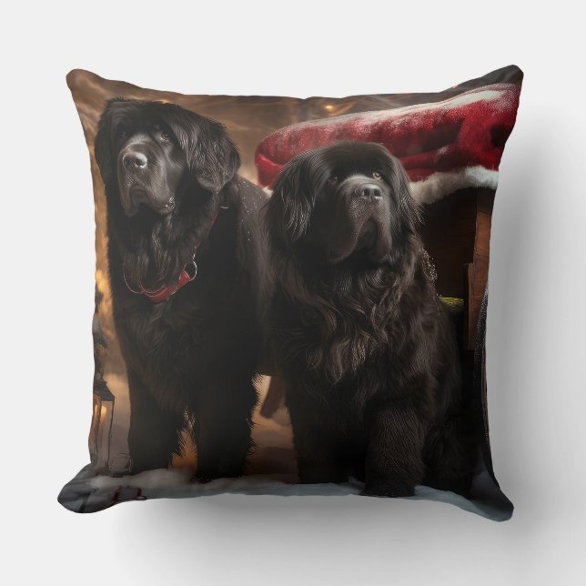Newfoundland Snowy Sleigh Christmas Decor Throw Pillow (Front)