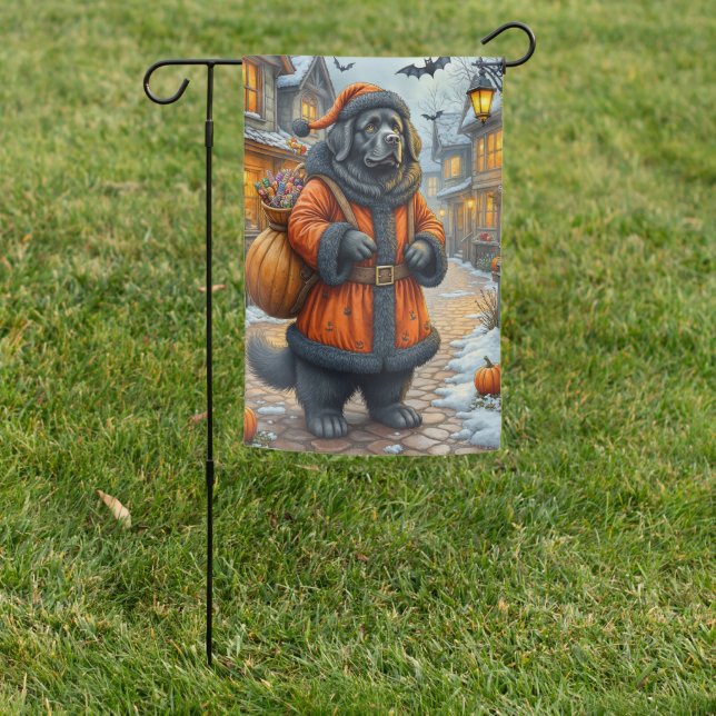 Newfoundland Spooky Santa Dog – Haunted Halloween Garden Flag (In SItu)