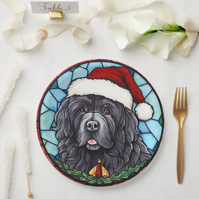 Newfoundland Stained Glass Christmas Paper Plates (Wedding)