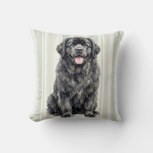 Newfoundland Watercolor Dog Throw Pillow