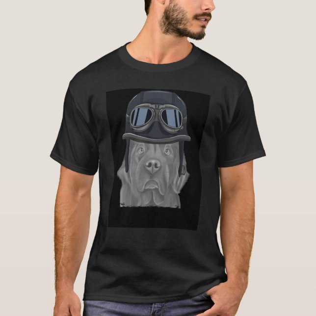 Newfoundland Wearing Vintage Motorcycle Helmet T-Shirt (Front)