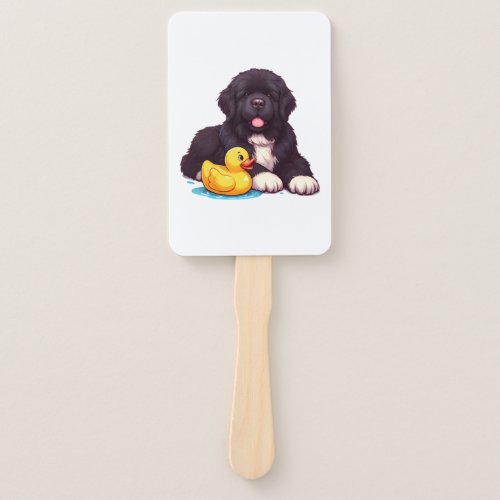 Newfoundland with a rubber duck   hand fan