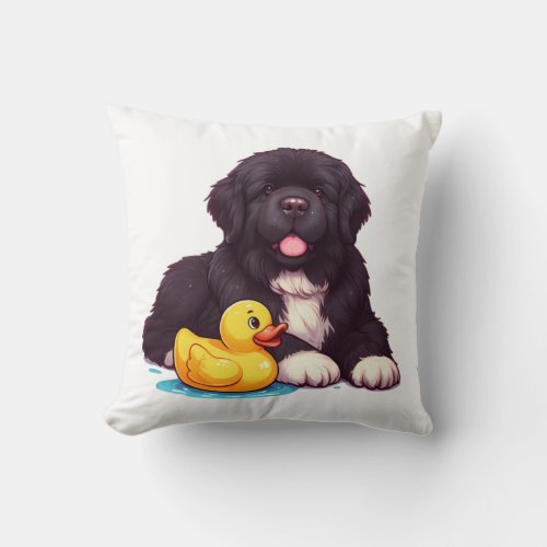 Newfoundland with a rubber duck   throw pillow