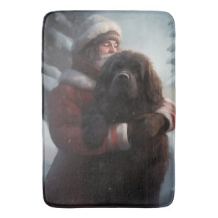 Newfoundland With Santa Claus Festive Christmas Bath Mat