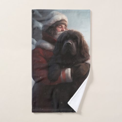 Newfoundland With Santa Claus Festive Christmas  Bath Towel Set