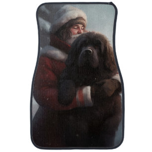 Newfoundland With Santa Claus Festive Christmas Car Floor Mat
