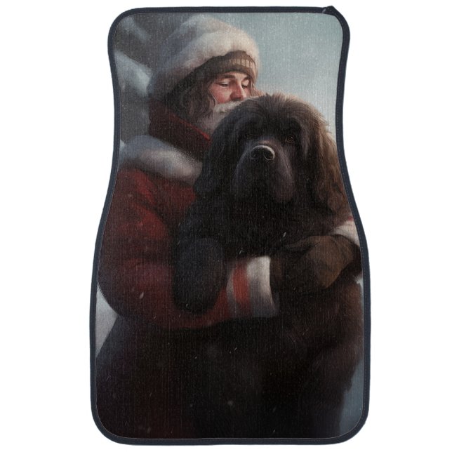 Newfoundland With Santa Claus Festive Christmas  Car Floor Mat (Front)