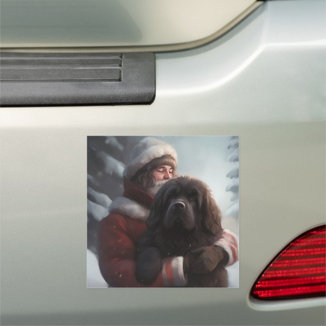Newfoundland With Santa Claus Festive Christmas  Car Magnet (In Situ)