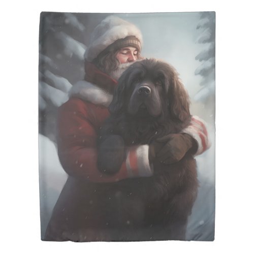 Newfoundland With Santa Claus Festive Christmas  Duvet Cover