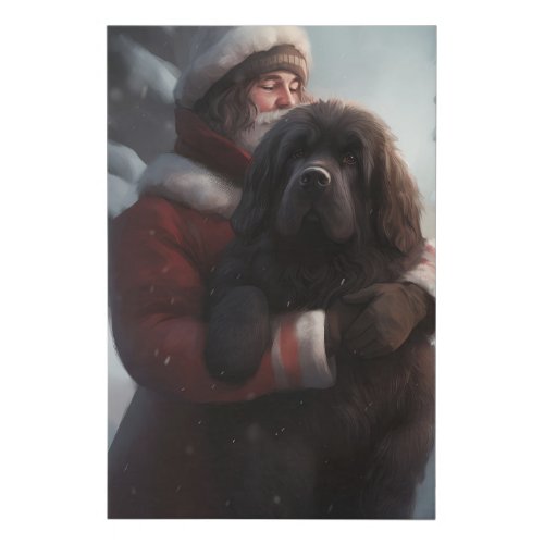 Newfoundland With Santa Claus Festive Christmas  Faux Canvas Print