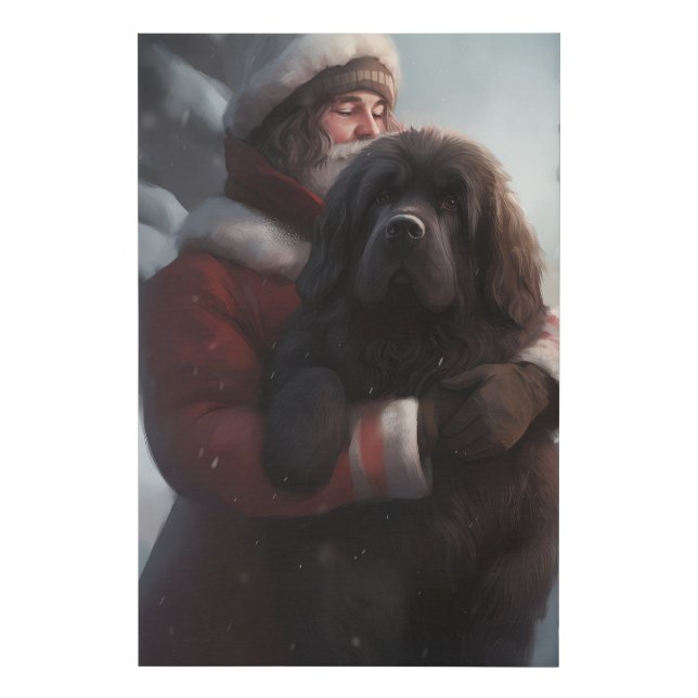 Newfoundland With Santa Claus Festive Christmas  Faux Canvas Print (Front)
