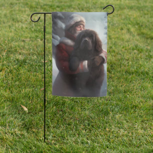 Newfoundland With Santa Claus Festive Christmas Garden Flag