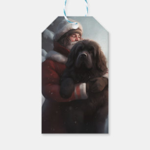 Newfoundland With Santa Claus Festive Christmas Gift Tags