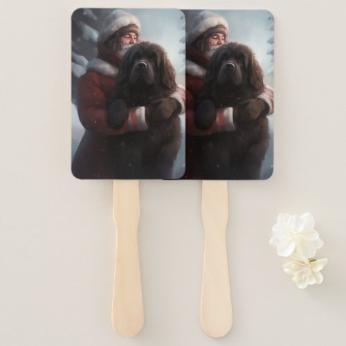 Newfoundland With Santa Claus Festive Christmas  Hand Fan