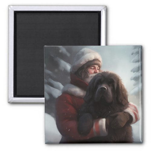 Newfoundland With Santa Claus Festive Christmas  Magnet