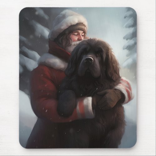 Newfoundland With Santa Claus Festive Christmas  Mouse Pad