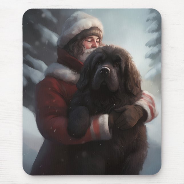 Newfoundland With Santa Claus Festive Christmas  Mouse Pad (Front)